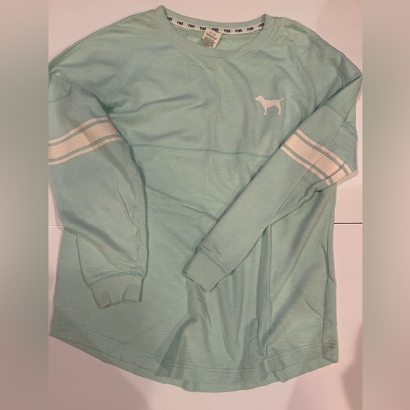 PINK Mint Green Long Sleeve Shirt with Dog Logo - Picture 1 of 2